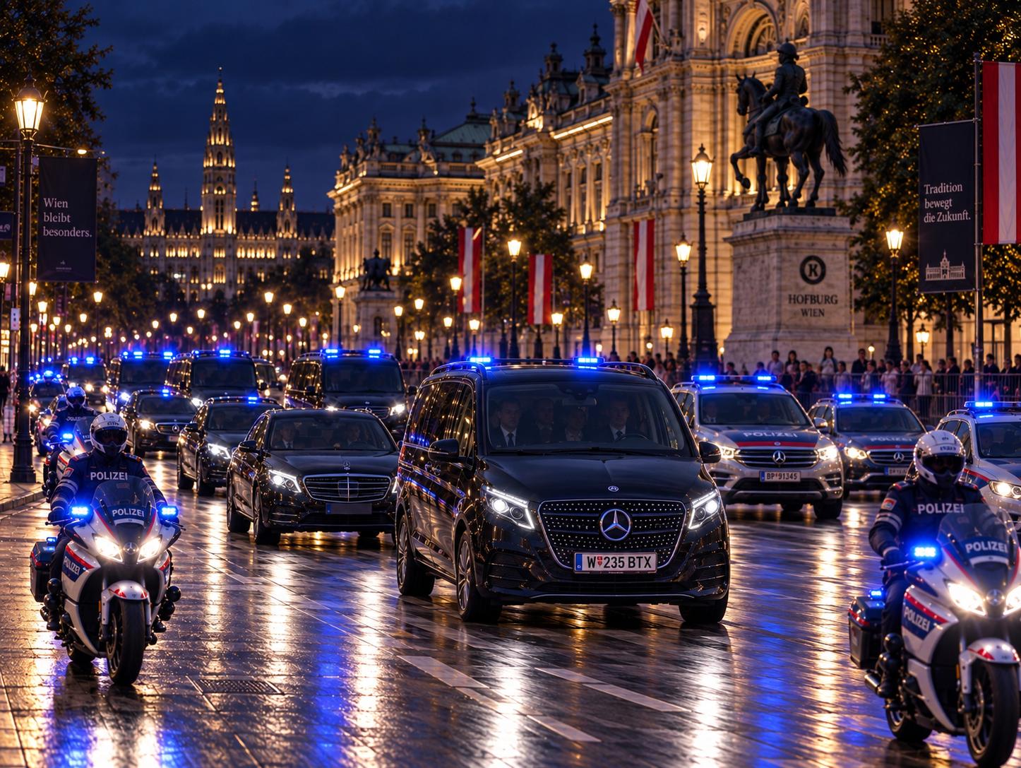 Diplomatenservice und Botschaftsfahrten in Wien – Limousinen-Konvoi an der Hofburg