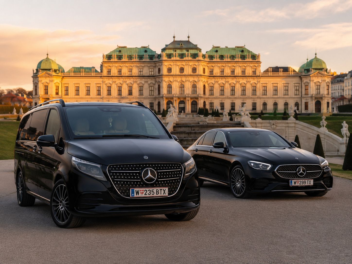 Black Eagle – Minivan und Limousine vor dem Belvedere